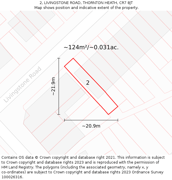2, LIVINGSTONE ROAD, THORNTON HEATH, CR7 8JT: Plot and title map