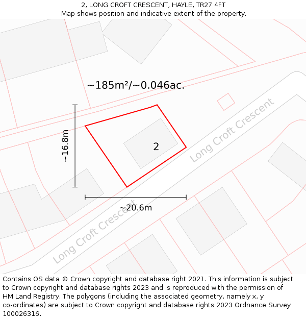 2, LONG CROFT CRESCENT, HAYLE, TR27 4FT: Plot and title map