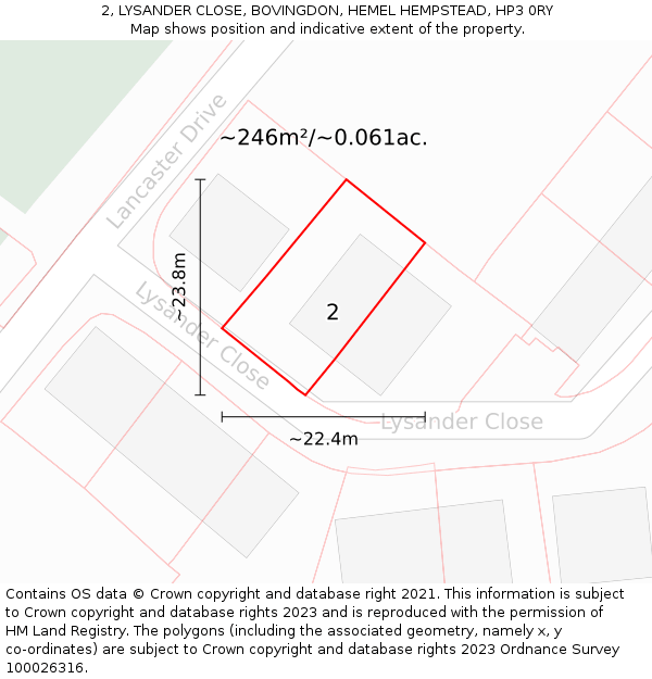 2, LYSANDER CLOSE, BOVINGDON, HEMEL HEMPSTEAD, HP3 0RY: Plot and title map