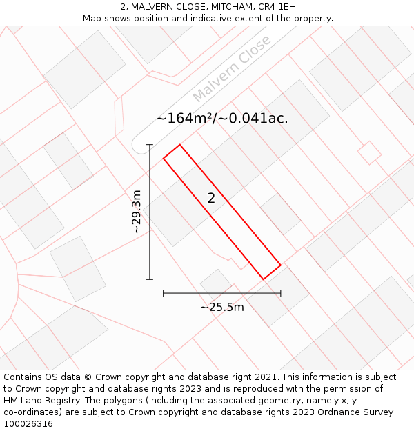2, MALVERN CLOSE, MITCHAM, CR4 1EH: Plot and title map