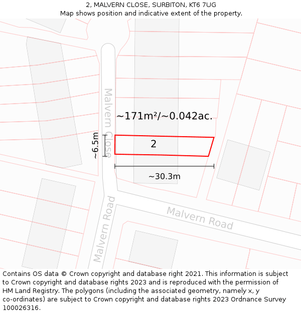 2, MALVERN CLOSE, SURBITON, KT6 7UG: Plot and title map