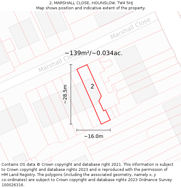 2, MARSHALL CLOSE, HOUNSLOW, TW4 5HJ: Plot and title map
