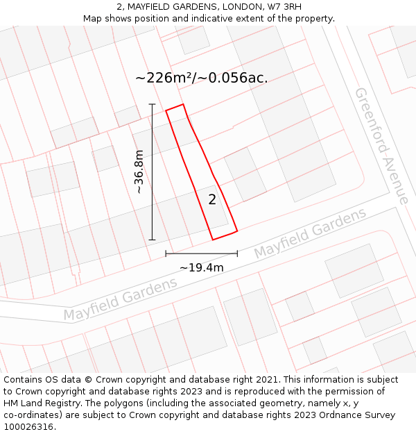 2, MAYFIELD GARDENS, LONDON, W7 3RH: Plot and title map