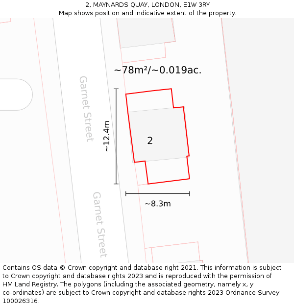 2, MAYNARDS QUAY, LONDON, E1W 3RY: Plot and title map