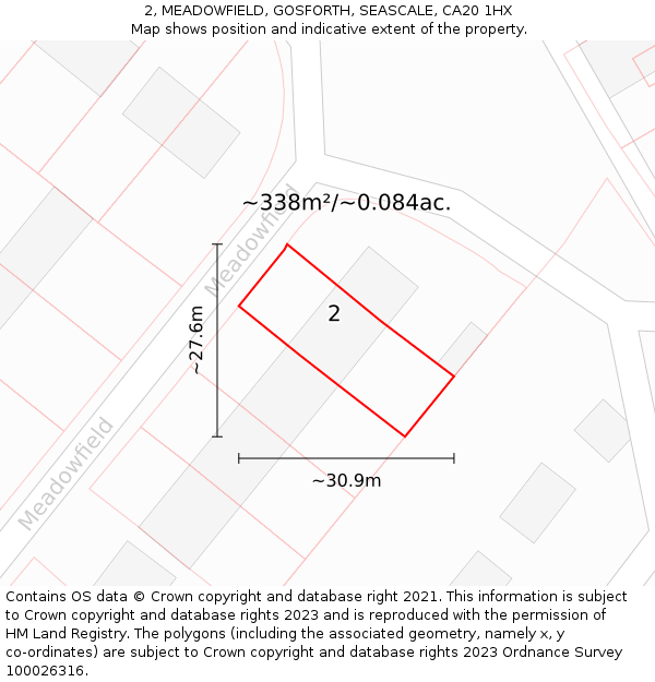 2, MEADOWFIELD, GOSFORTH, SEASCALE, CA20 1HX: Plot and title map