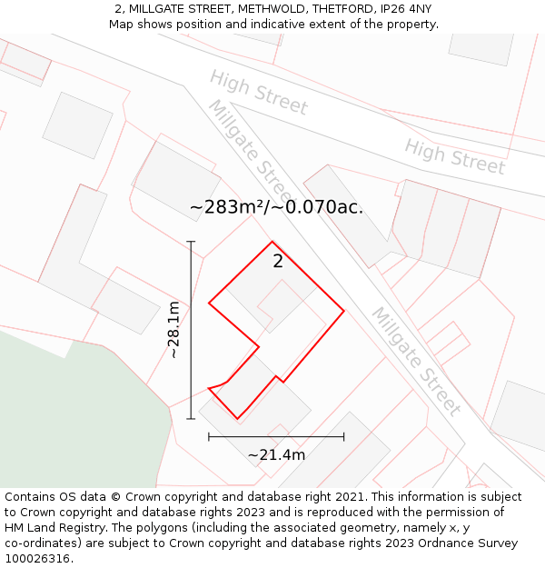 2, MILLGATE STREET, METHWOLD, THETFORD, IP26 4NY: Plot and title map