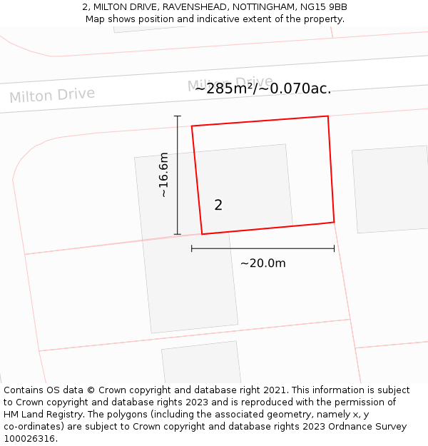 2, MILTON DRIVE, RAVENSHEAD, NOTTINGHAM, NG15 9BB: Plot and title map