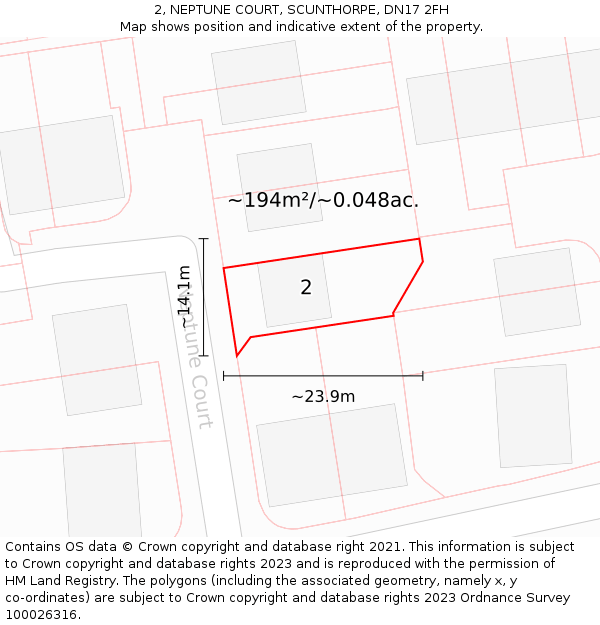 2, NEPTUNE COURT, SCUNTHORPE, DN17 2FH: Plot and title map