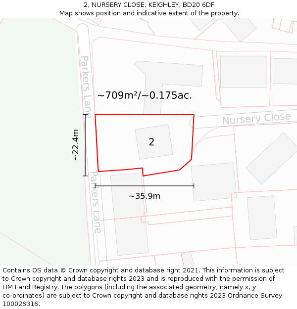 2, NURSERY CLOSE, KEIGHLEY, BD20 6DF: Plot and title map