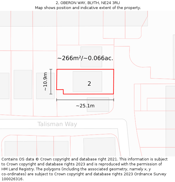 2, OBERON WAY, BLYTH, NE24 3RU: Plot and title map