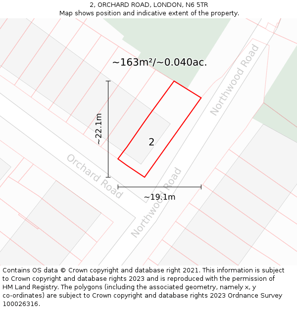 2, ORCHARD ROAD, LONDON, N6 5TR: Plot and title map