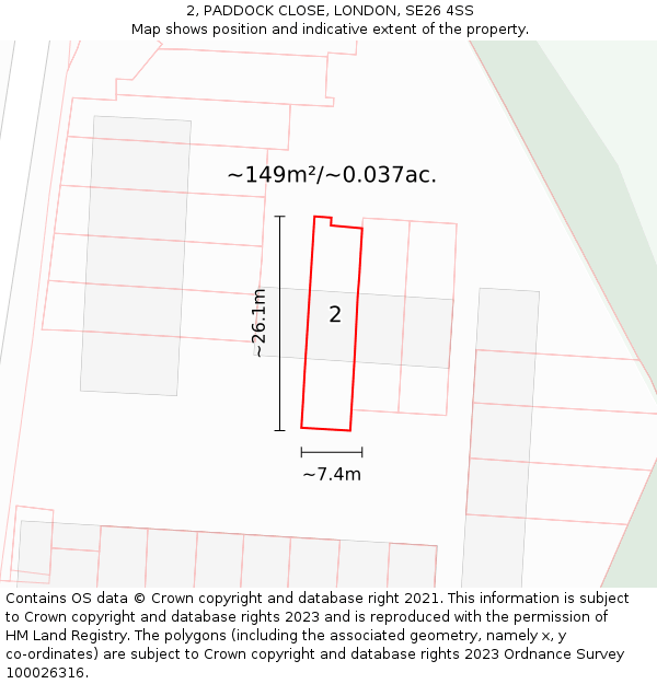 2, PADDOCK CLOSE, LONDON, SE26 4SS: Plot and title map