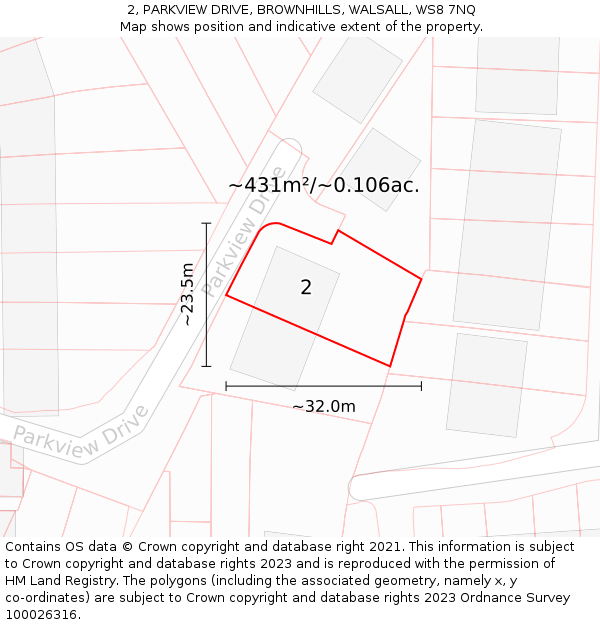 2, PARKVIEW DRIVE, BROWNHILLS, WALSALL, WS8 7NQ: Plot and title map