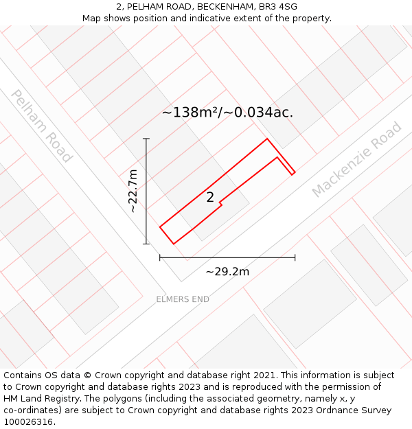 2, PELHAM ROAD, BECKENHAM, BR3 4SG: Plot and title map