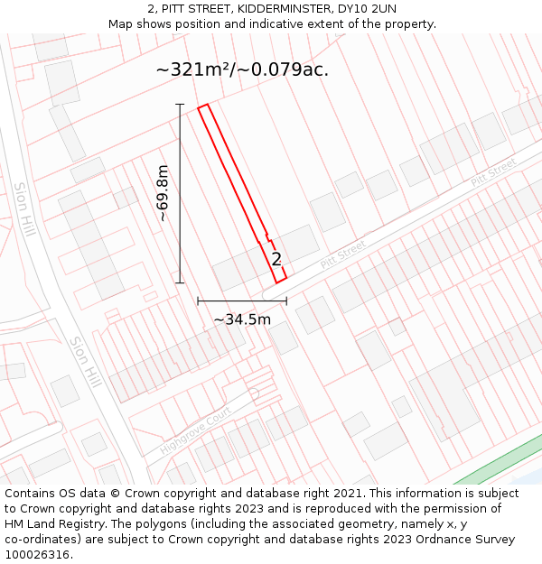 2, PITT STREET, KIDDERMINSTER, DY10 2UN: Plot and title map