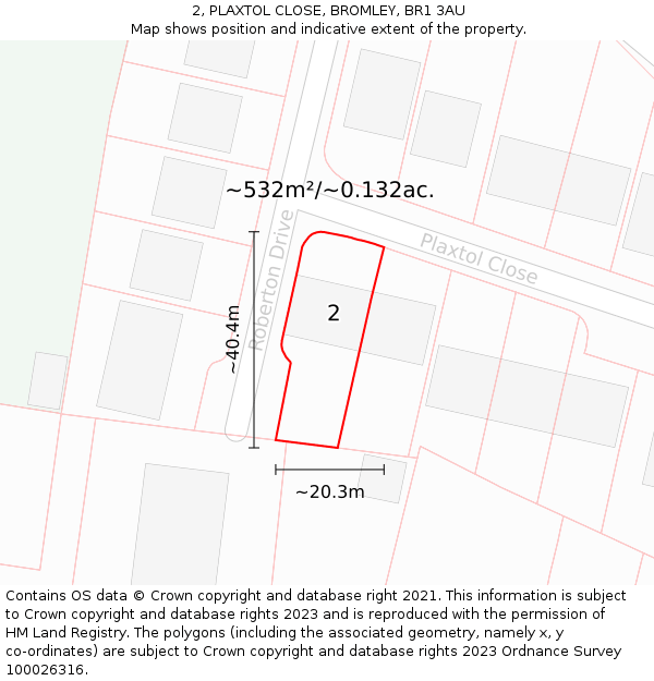 2, PLAXTOL CLOSE, BROMLEY, BR1 3AU: Plot and title map