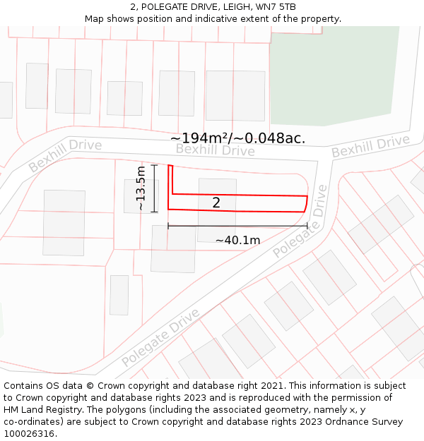 2, POLEGATE DRIVE, LEIGH, WN7 5TB: Plot and title map