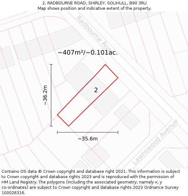 2, RADBOURNE ROAD, SHIRLEY, SOLIHULL, B90 3RU: Plot and title map