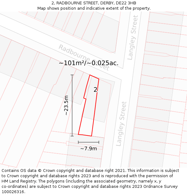 2, RADBOURNE STREET, DERBY, DE22 3HB: Plot and title map