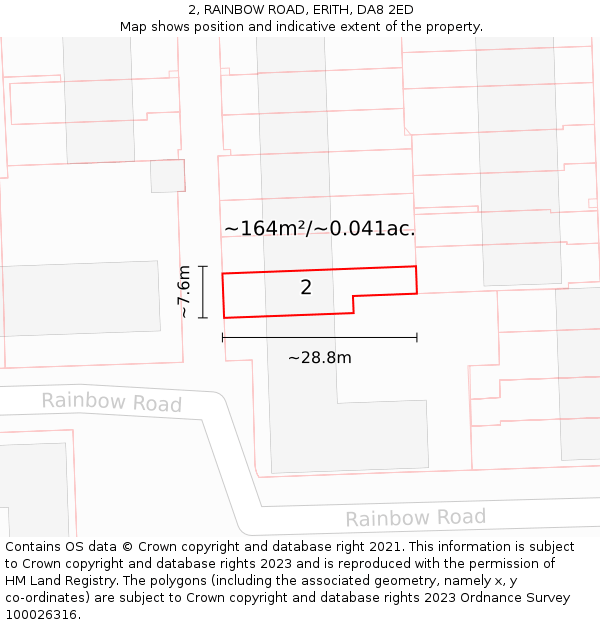 2, RAINBOW ROAD, ERITH, DA8 2ED: Plot and title map