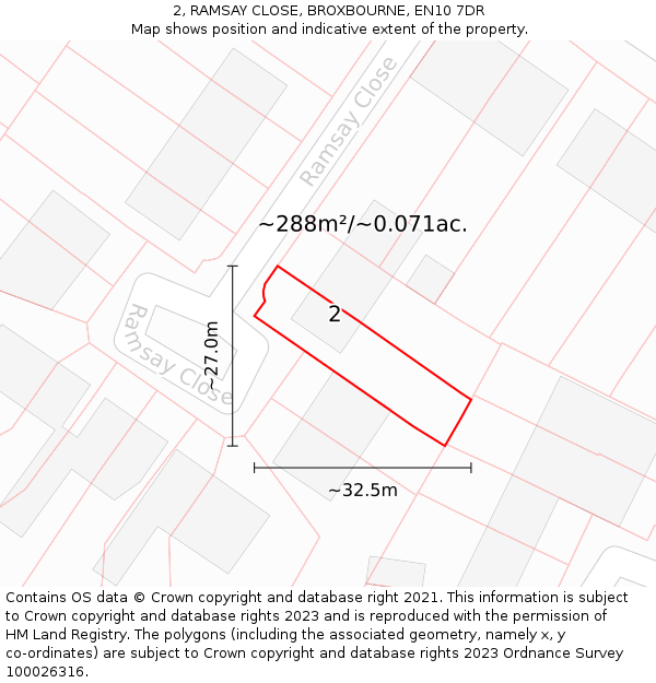 2, RAMSAY CLOSE, BROXBOURNE, EN10 7DR: Plot and title map