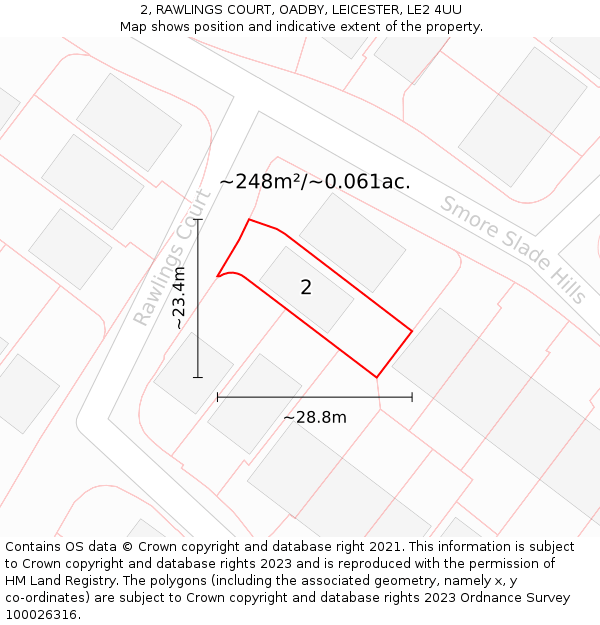 2, RAWLINGS COURT, OADBY, LEICESTER, LE2 4UU: Plot and title map
