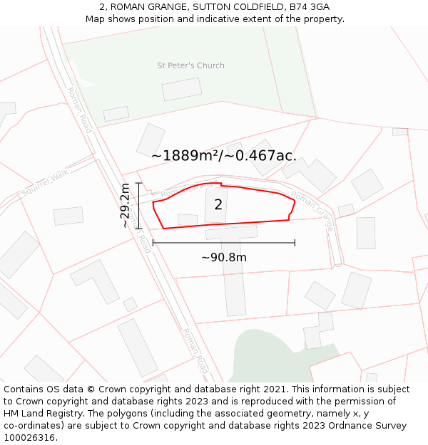 2, ROMAN GRANGE, SUTTON COLDFIELD, B74 3GA: Plot and title map