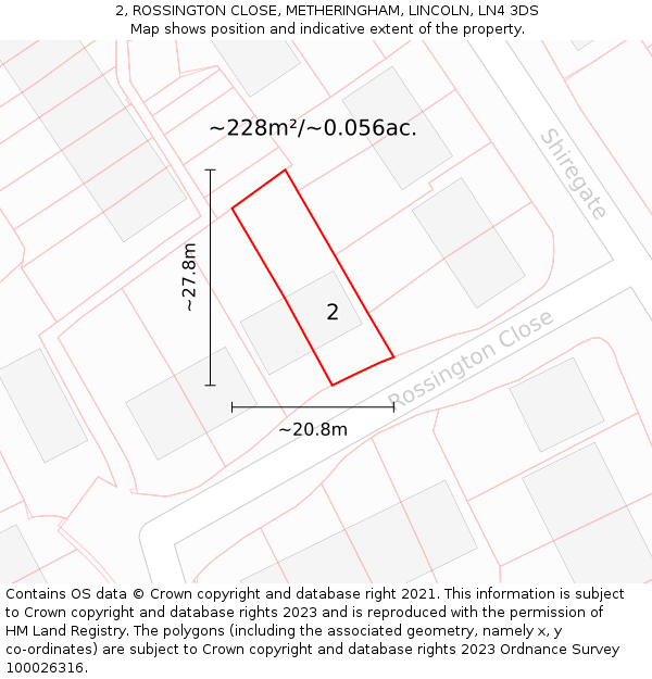 2, ROSSINGTON CLOSE, METHERINGHAM, LINCOLN, LN4 3DS: Plot and title map