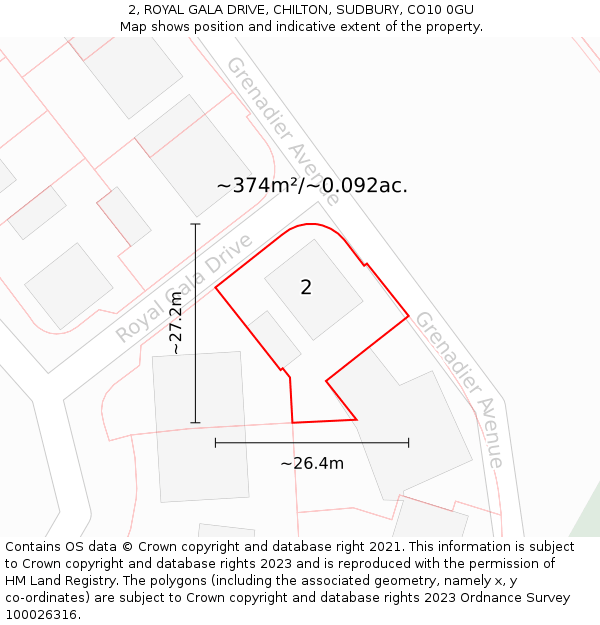 2, ROYAL GALA DRIVE, CHILTON, SUDBURY, CO10 0GU: Plot and title map