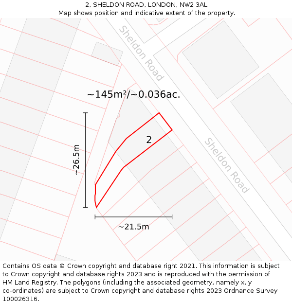 2, SHELDON ROAD, LONDON, NW2 3AL: Plot and title map