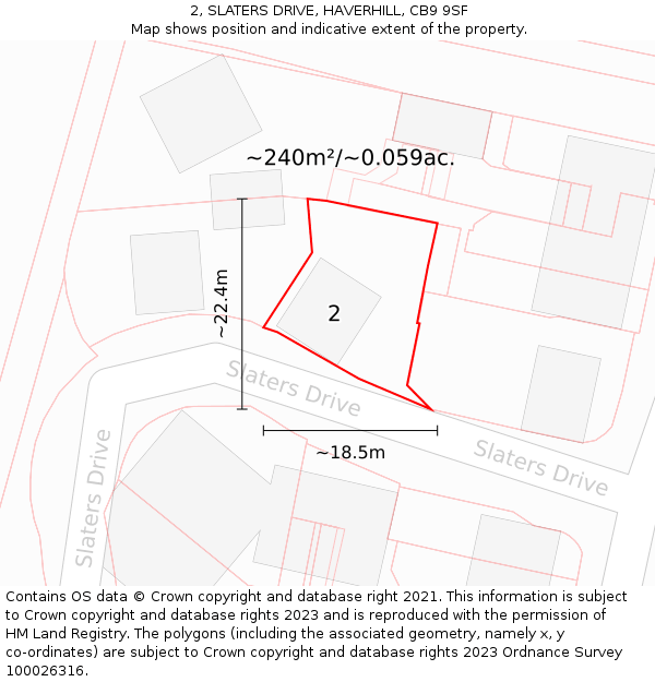 2, SLATERS DRIVE, HAVERHILL, CB9 9SF: Plot and title map