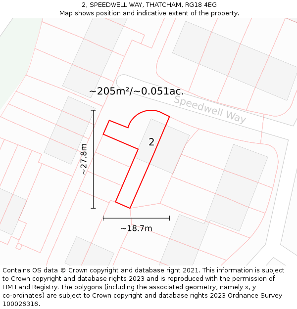 2, SPEEDWELL WAY, THATCHAM, RG18 4EG: Plot and title map