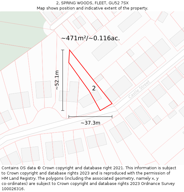 2, SPRING WOODS, FLEET, GU52 7SX: Plot and title map