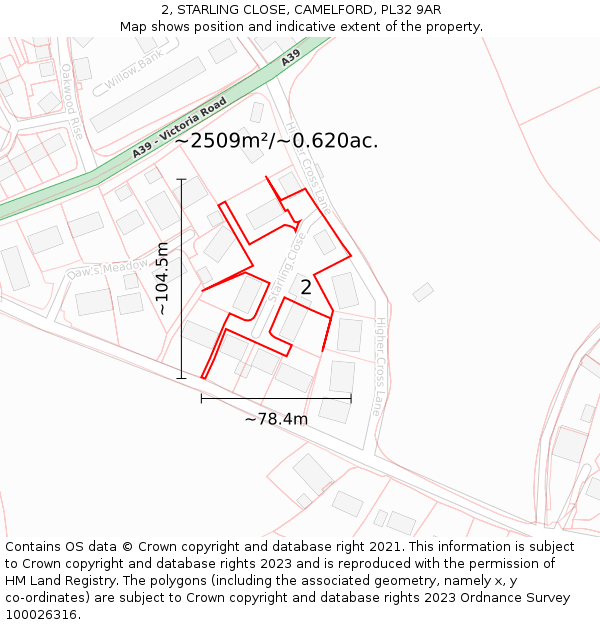 2, STARLING CLOSE, CAMELFORD, PL32 9AR: Plot and title map