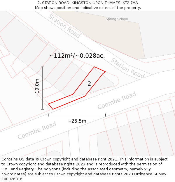 2, STATION ROAD, KINGSTON UPON THAMES, KT2 7AA: Plot and title map