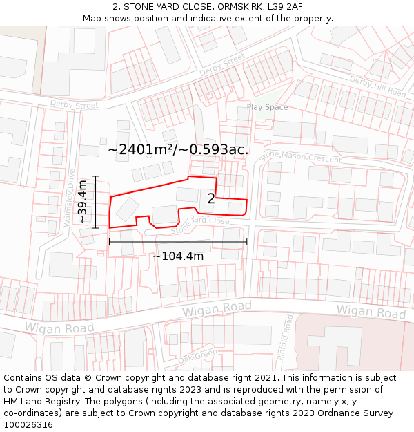 2, STONE YARD CLOSE, ORMSKIRK, L39 2AF: Plot and title map