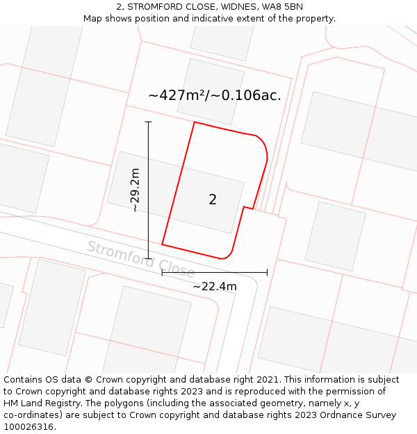 2, STROMFORD CLOSE, WIDNES, WA8 5BN: Plot and title map
