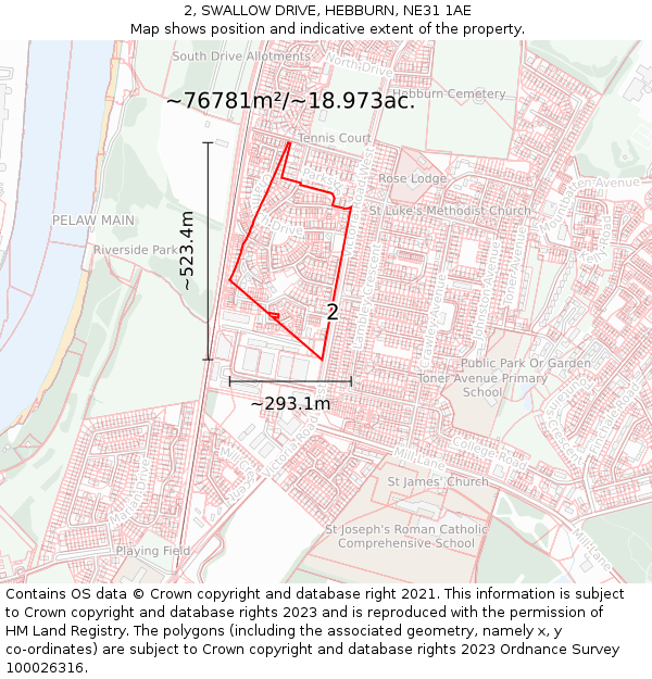2, SWALLOW DRIVE, HEBBURN, NE31 1AE: Plot and title map
