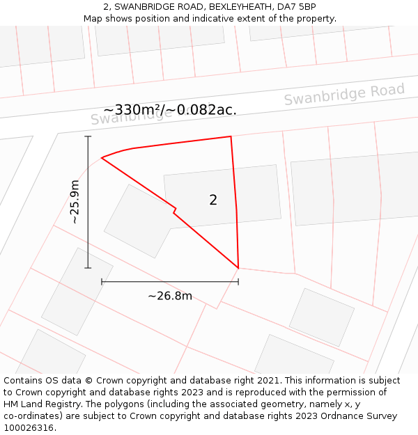 2, SWANBRIDGE ROAD, BEXLEYHEATH, DA7 5BP: Plot and title map