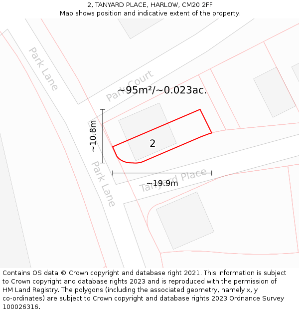 2, TANYARD PLACE, HARLOW, CM20 2FF: Plot and title map