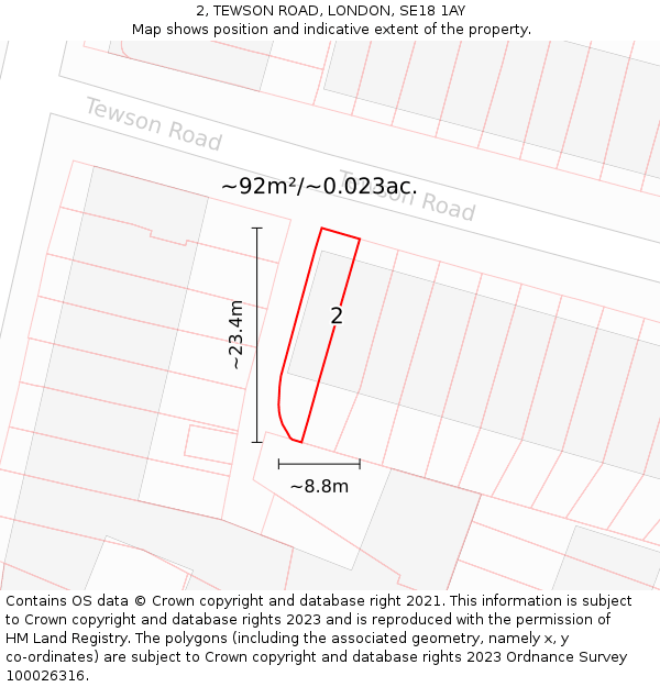 2, TEWSON ROAD, LONDON, SE18 1AY: Plot and title map