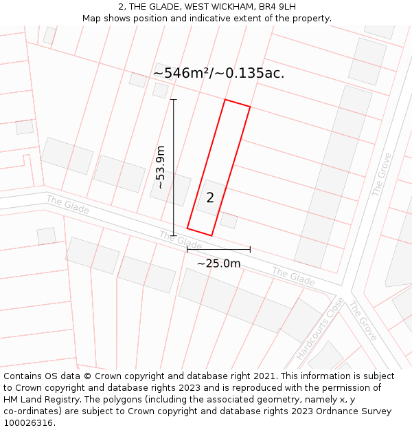 2, THE GLADE, WEST WICKHAM, BR4 9LH: Plot and title map