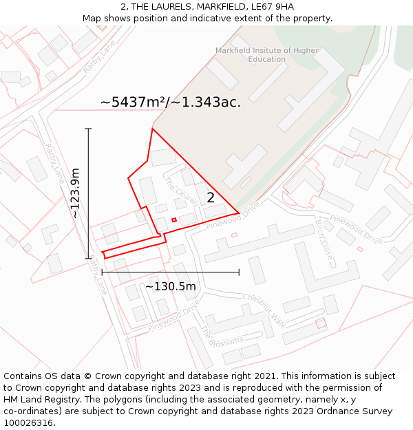 2, THE LAURELS, MARKFIELD, LE67 9HA: Plot and title map