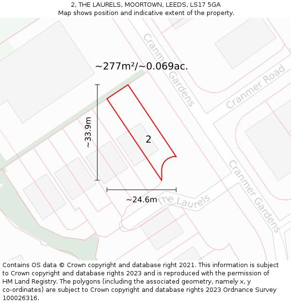 2, THE LAURELS, MOORTOWN, LEEDS, LS17 5GA: Plot and title map