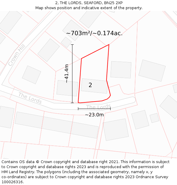 2, THE LORDS, SEAFORD, BN25 2XP: Plot and title map