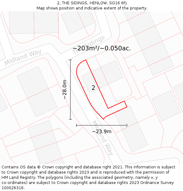2, THE SIDINGS, HENLOW, SG16 6FJ: Plot and title map