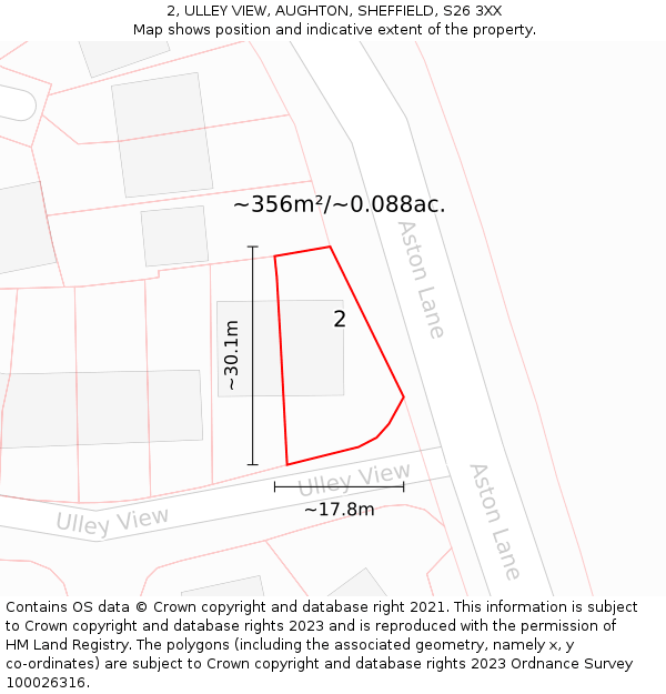 2, ULLEY VIEW, AUGHTON, SHEFFIELD, S26 3XX: Plot and title map