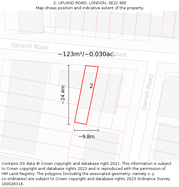 2, UPLAND ROAD, LONDON, SE22 9EE: Plot and title map