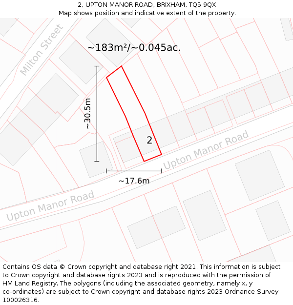 2, UPTON MANOR ROAD, BRIXHAM, TQ5 9QX: Plot and title map