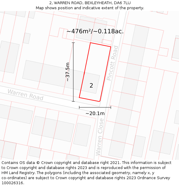 2, WARREN ROAD, BEXLEYHEATH, DA6 7LU: Plot and title map